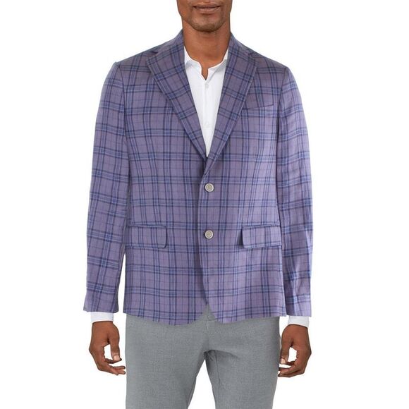 Tallia Men's Verdello Linen Plaid Two Button Blazer Purple Size 40